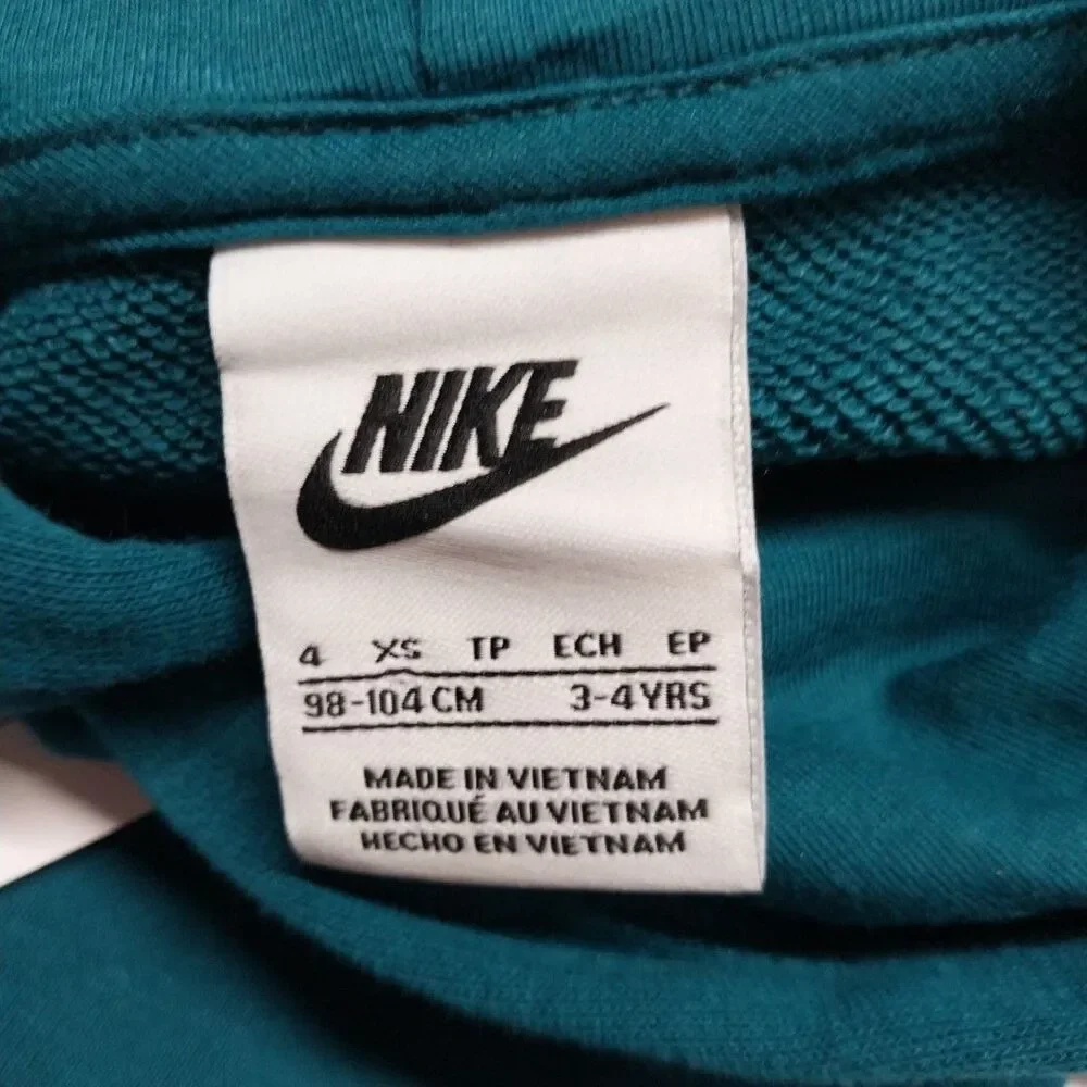 Nike Boys Hoodie Size 4 Teal Pullover Reflective Sleeve Stripe Spellout Swoosh